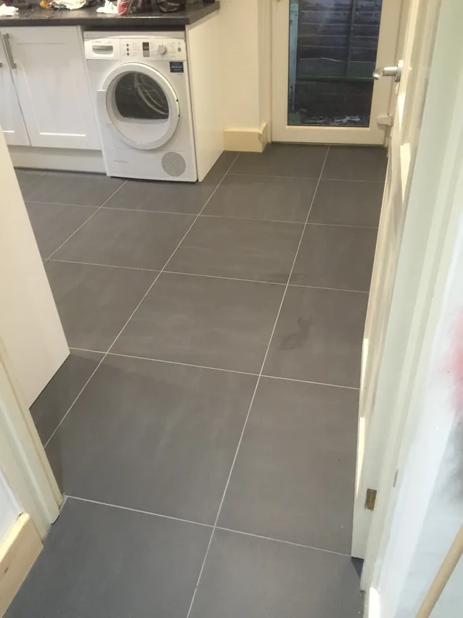 Large-format floor tiling in a utility area